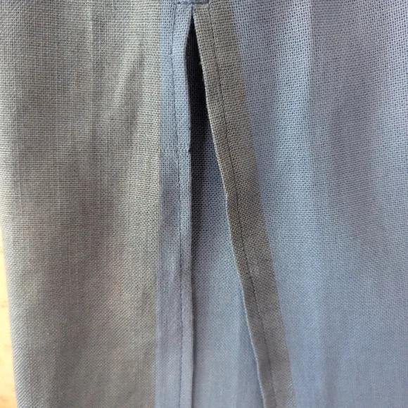 💙 Linen Blue 2X Women's Dress Kaftan Embroidery Side Slit Handmade By H - Picture 9 of 10